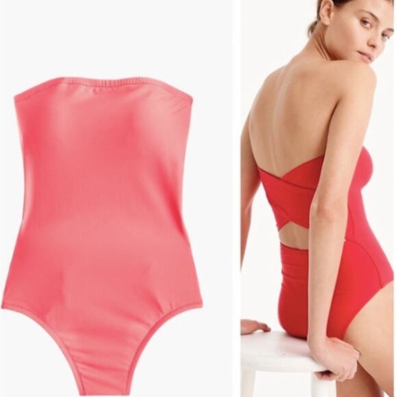 J. Crew Cross-Back Bandeau One Piece Swimsuit - Picture 1 of 5